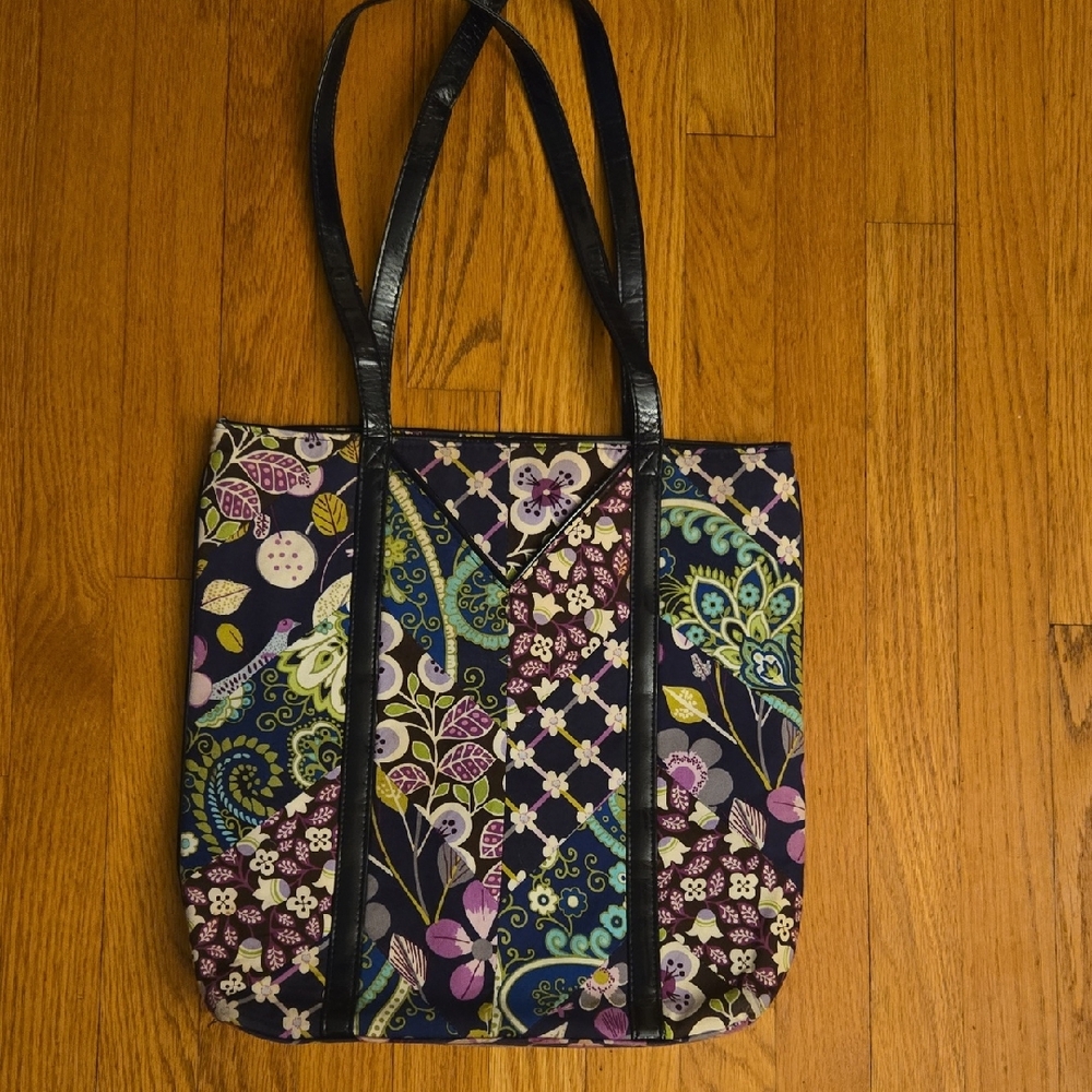 Vera Bradley Black and Purple Floral Tote Bag